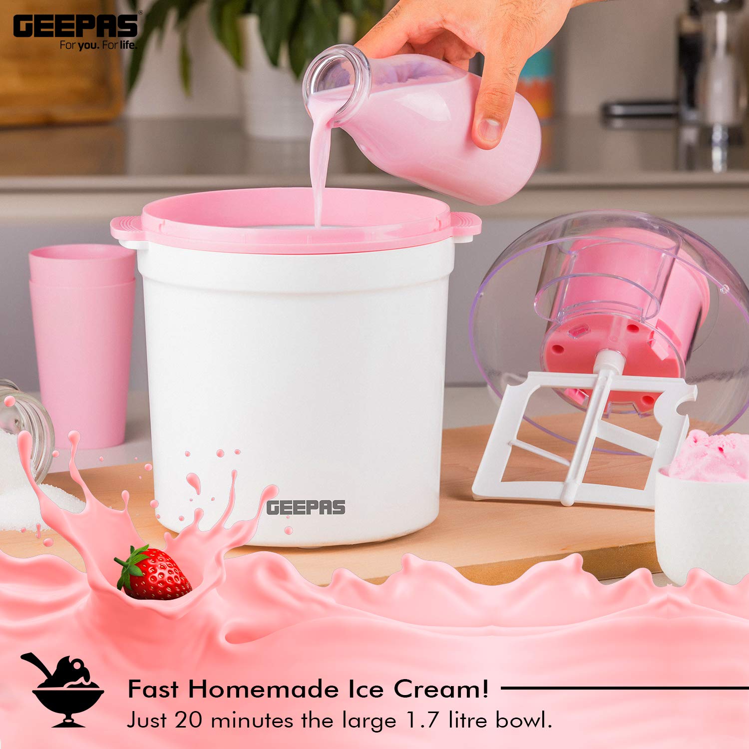 Geepas Ice Cream Maker Machine Makes Delicious Homemade Soft Ice Cream, Gelato, Frozen Yoghurt & Sorbet |1.7L Aluminum Removable Inner Bowl | Detachable Mixing Paddle | 1 Year Warranty Geepas Ice Cream Maker Machine Makes Delicious Homemade Soft Ice Cream, Gelato, Frozen Yoghurt & Sorbet |1.7L Aluminum Removable Inner Bowl | Detachable Mixing Paddle | 1 Year Warranty
